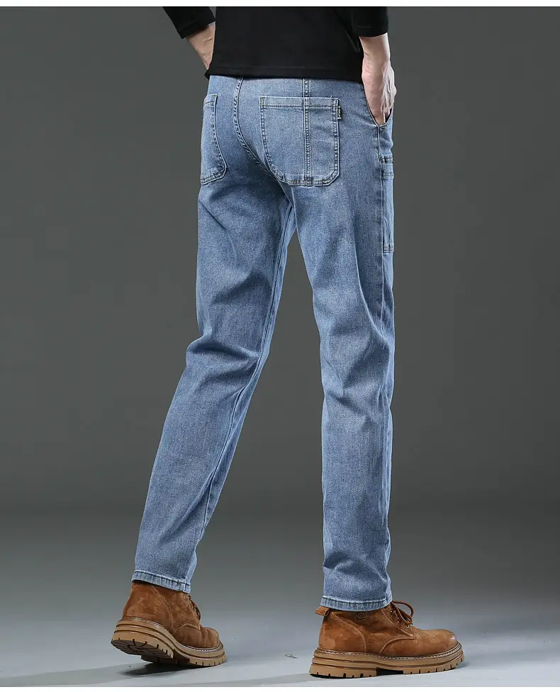 Men's Blue Slim Fit Six-Pocket Jeans Stretch Thin — feature 21