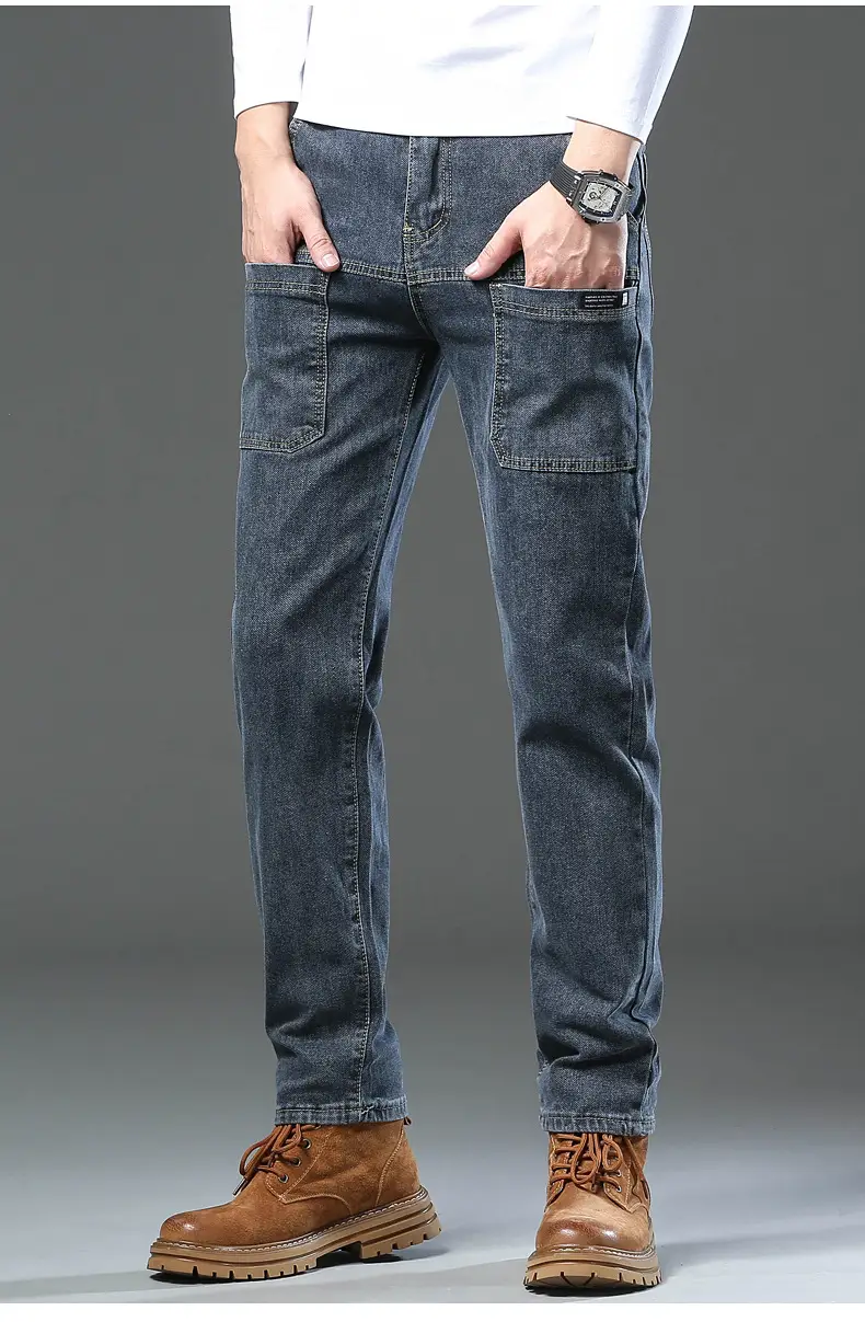 Men's Blue Slim Fit Six-Pocket Jeans Stretch Thin — feature 8