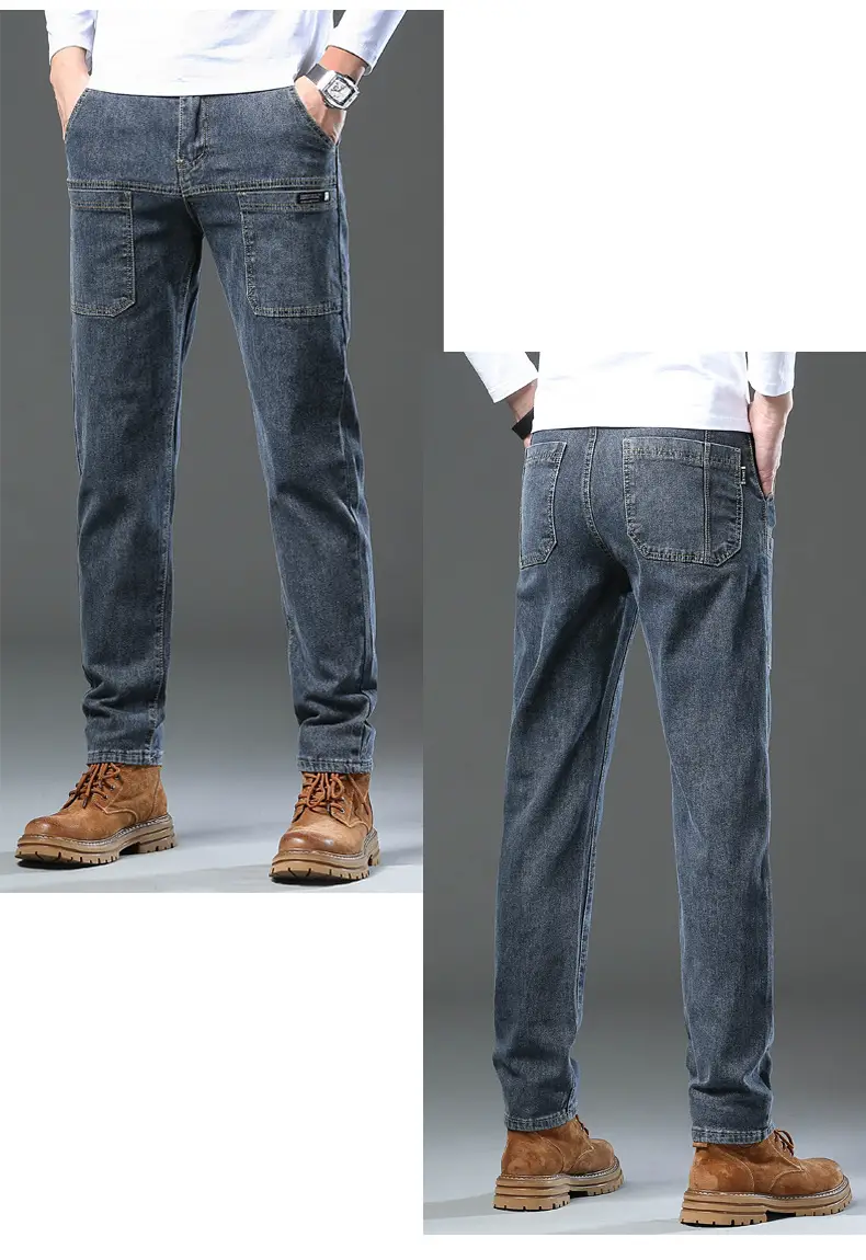 Men's Blue Slim Fit Six-Pocket Jeans Stretch Thin — feature 9