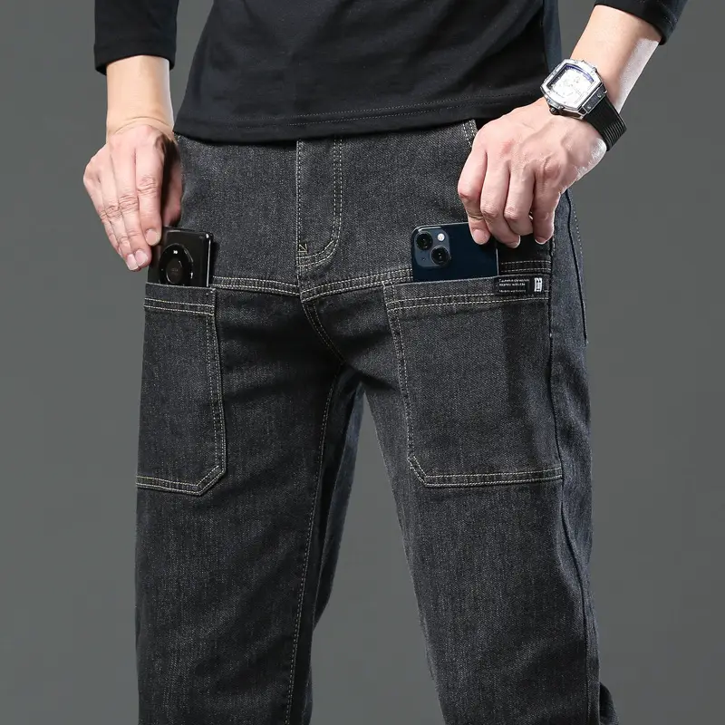 Men's Blue Slim Fit Six-Pocket Jeans Stretch Thin