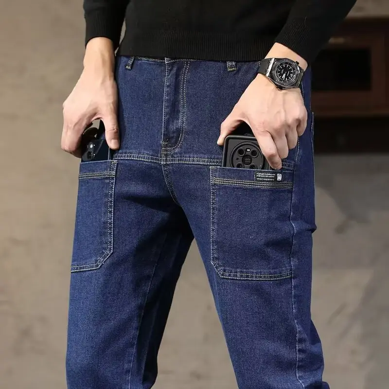 Men's Blue Slim Fit Six-Pocket Jeans Stretch Thin