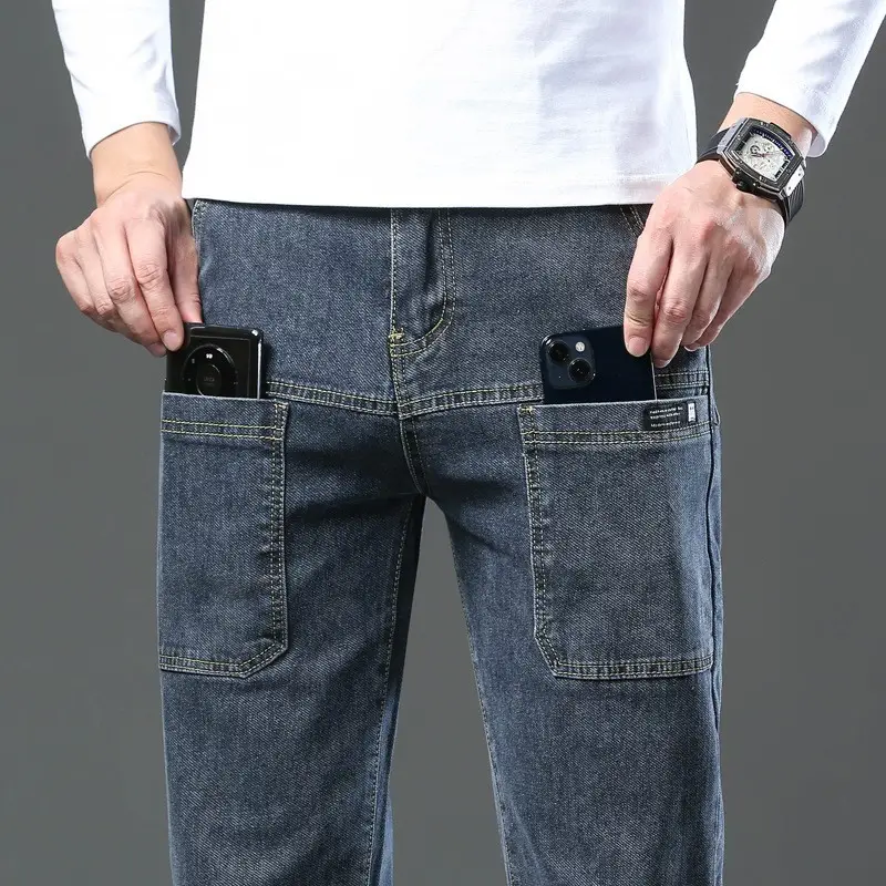 Men's Blue Slim Fit Six-Pocket Jeans Stretch Thin