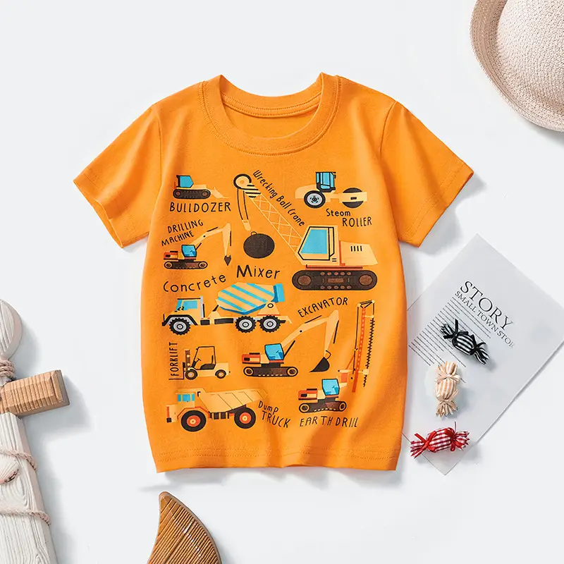 Kids T-Shirt Orange Cartoon Excavator 2025 - Image 2