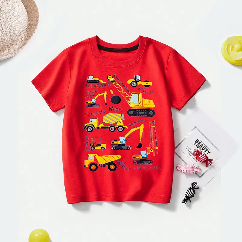 Kids T-Shirt Orange Cartoon Excavator 2025 - Image 4