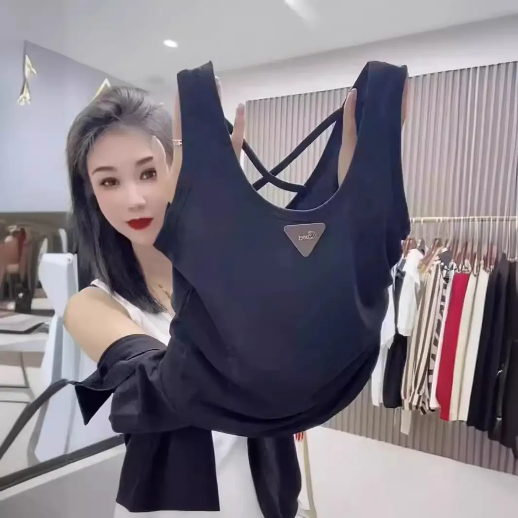 plus size Vest Metal Triangle Label Inner Camisole Vest Slim-fit Outer Wear Sleeveless Pit Strip Top Base Vest All-match