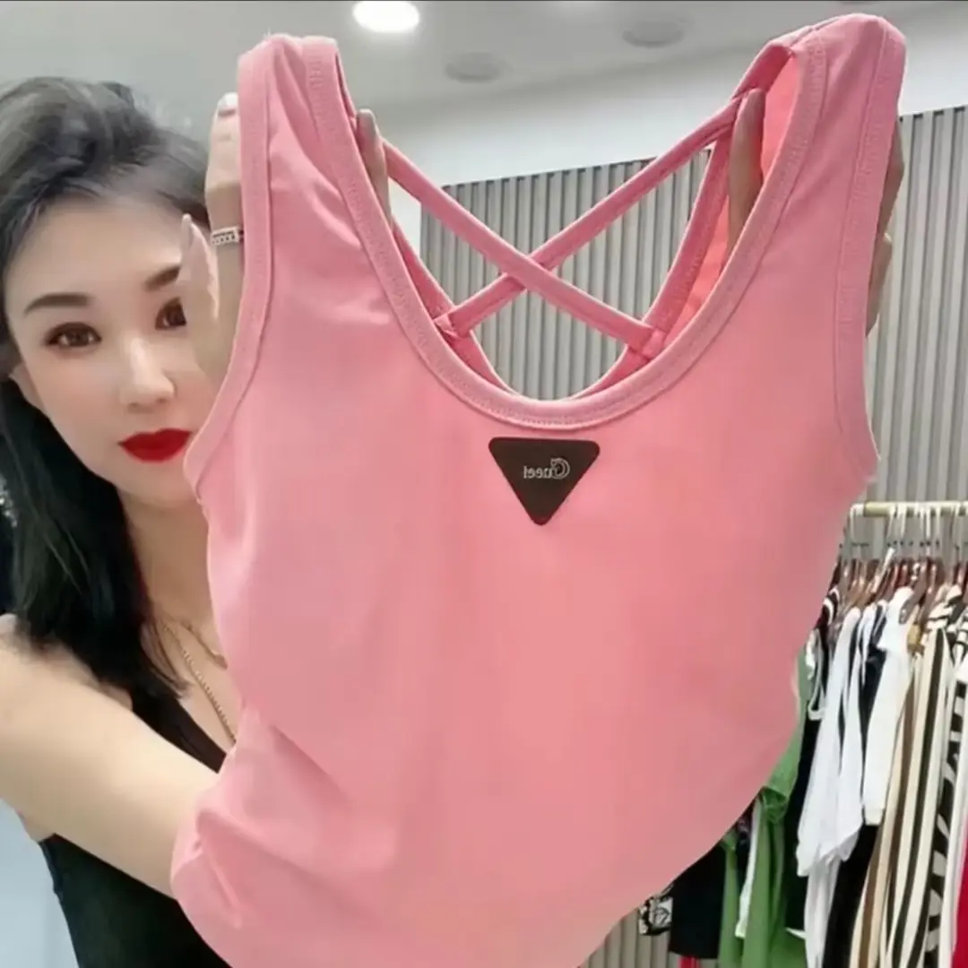 plus size Vest Metal Triangle Label Inner Camisole Vest Slim-fit Outer Wear Sleeveless Pit Strip Top Base Vest All-match — feature 5