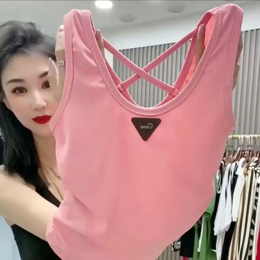 plus size Vest Metal Triangle Label Inner Camisole Vest Slim-fit Outer Wear Sleeveless Pit Strip Top Base Vest All-match