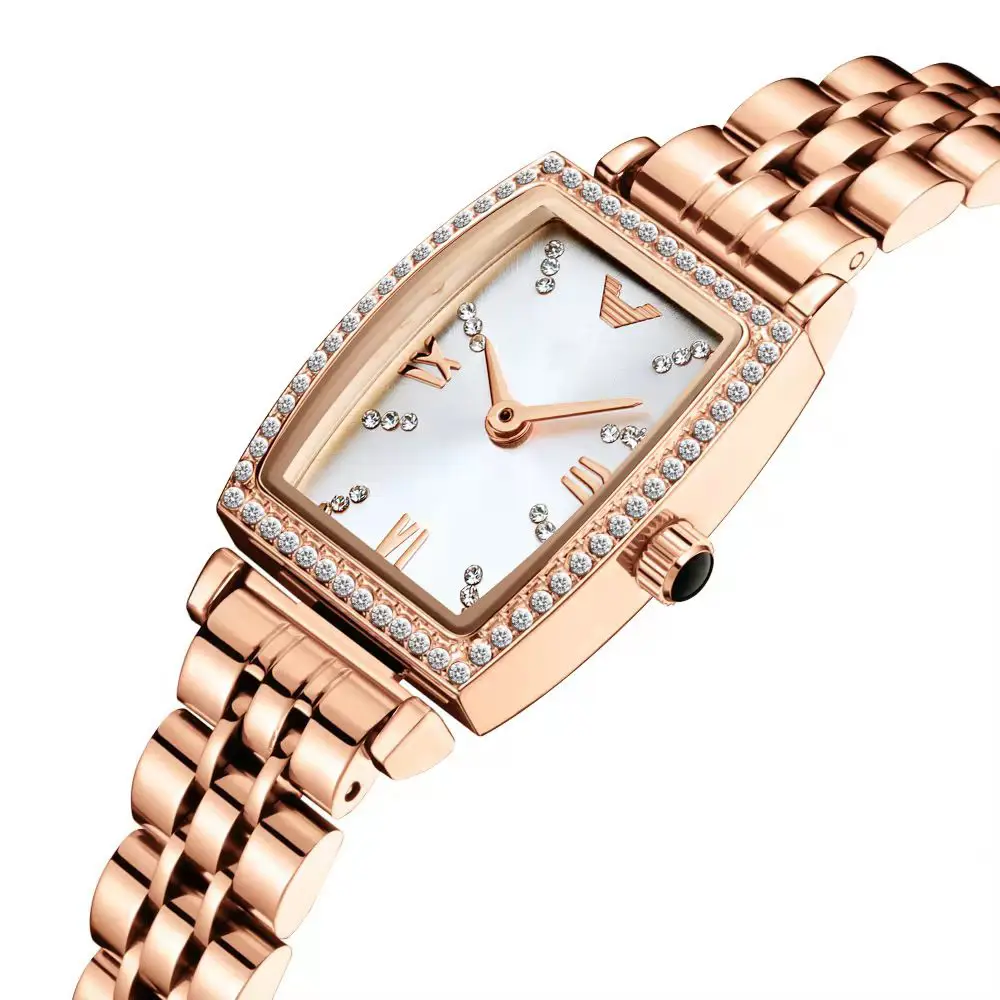 Rose Gold Women's Quartz Watch with Diamond Inlay