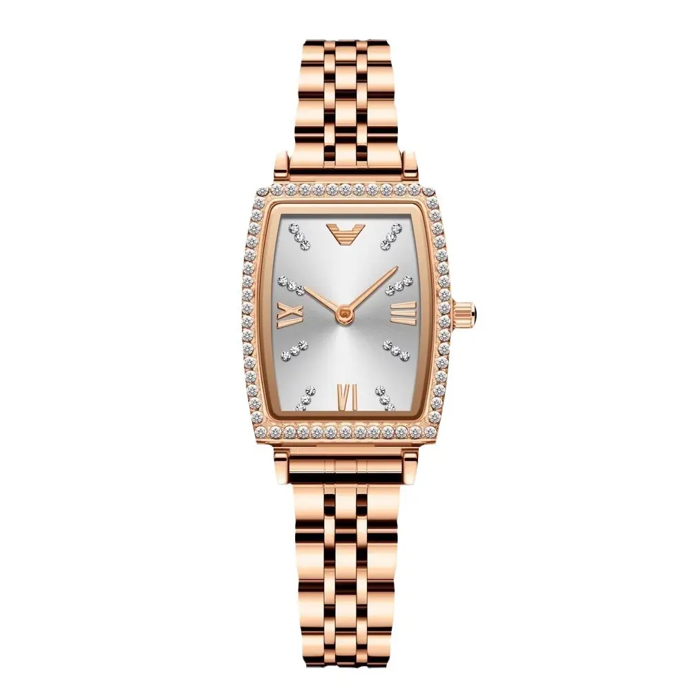 Rose Gold Women's Quartz Watch with Diamond Inlay
