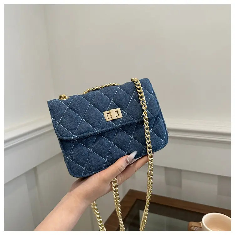 Elegant Rhombic Chain Denim Bag Women 2024 - Image 3