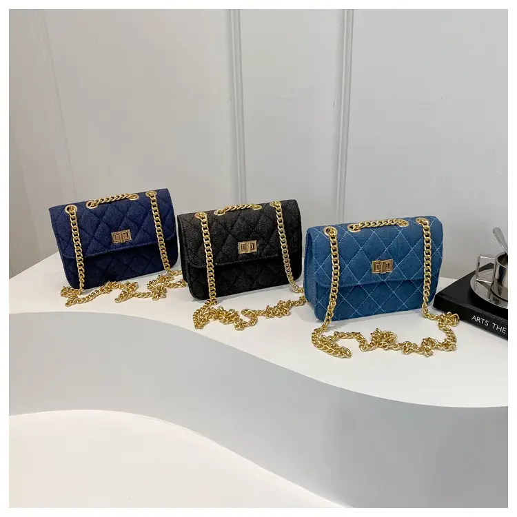 Elegant Rhombic Chain Denim Bag Women 2024 - Image 4