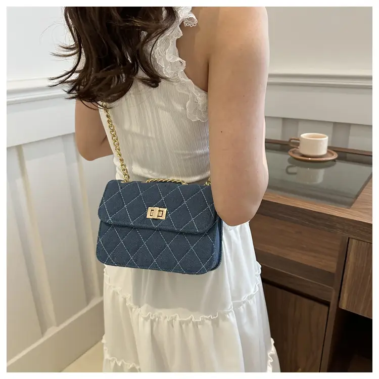 Elegant Rhombic Chain Denim Bag Women 2024 - Image 6