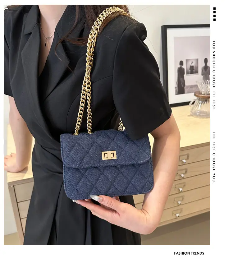 Elegant Rhombic Chain Denim Bag Women 2024 — feature 2