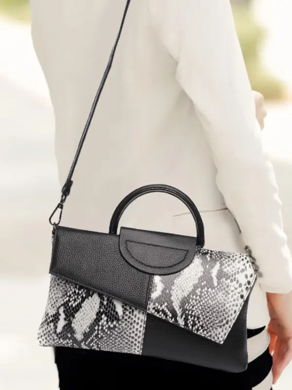 Black Croc Leather Clutch Bag for Women Large Capacity