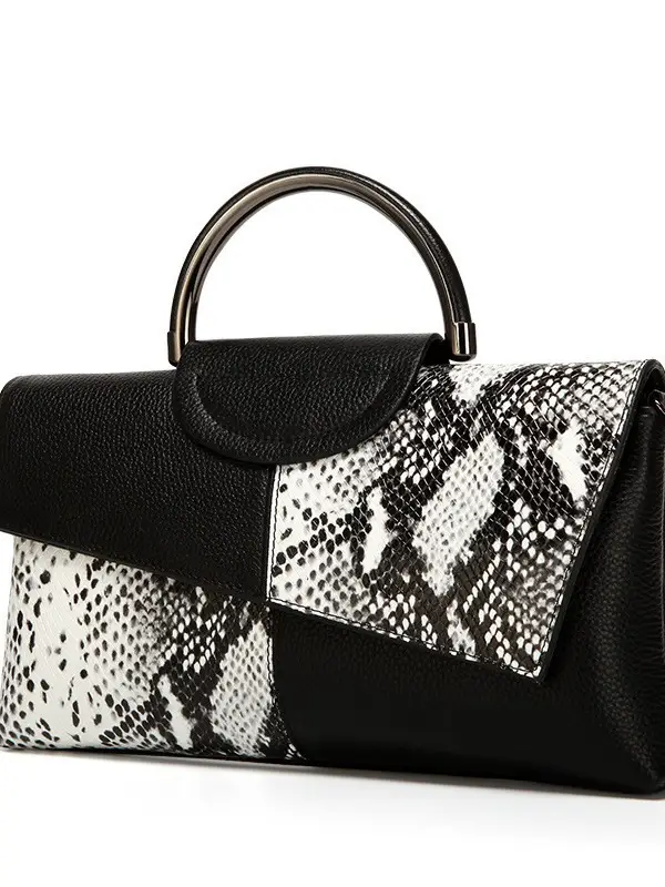 Black Croc Leather Clutch Bag for Women Large Capacity