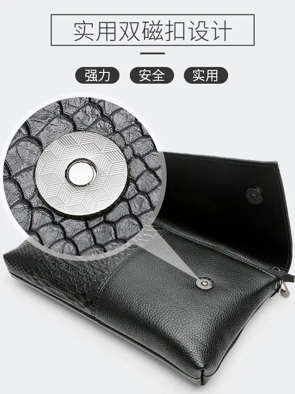 Black Croc Leather Clutch Bag for Women Large Capacity