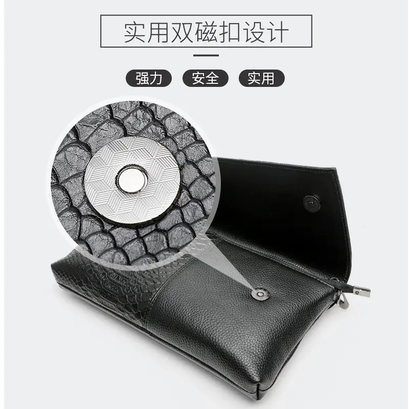 Black Croc Leather Clutch Bag for Women Large Capacity — feature 5