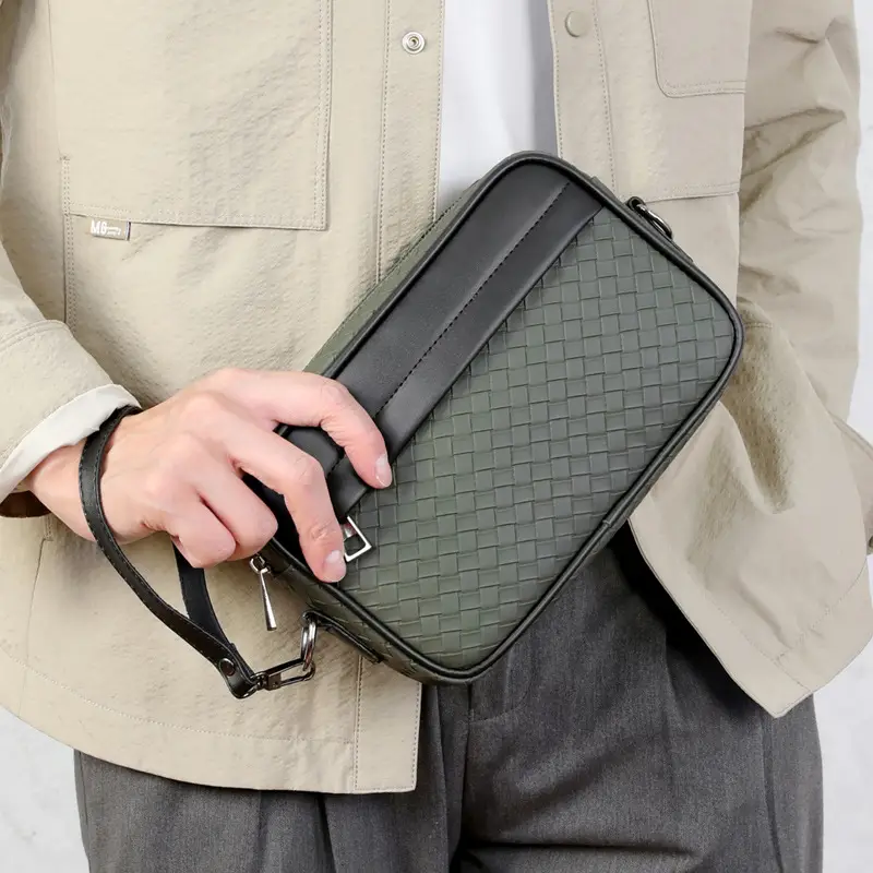 2026 Men's Woven Crossbody Bag Green Korean Style - Image 5