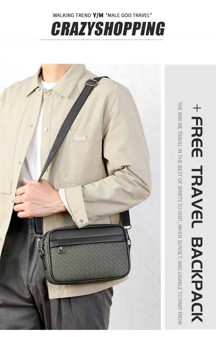 2026 Men's Woven Crossbody Bag Green Korean Style — feature 18