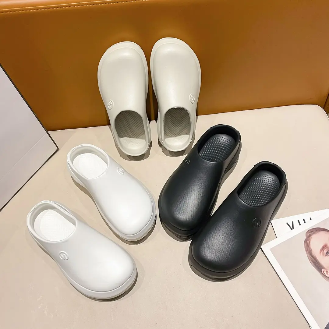 Thick-soled Baotou Half Slippers Women's Outer Wear 2024 New Arrival Lightweight Non-slip Waterproof Heightened Chef Shoes Ins Hole Shoes - Image 6