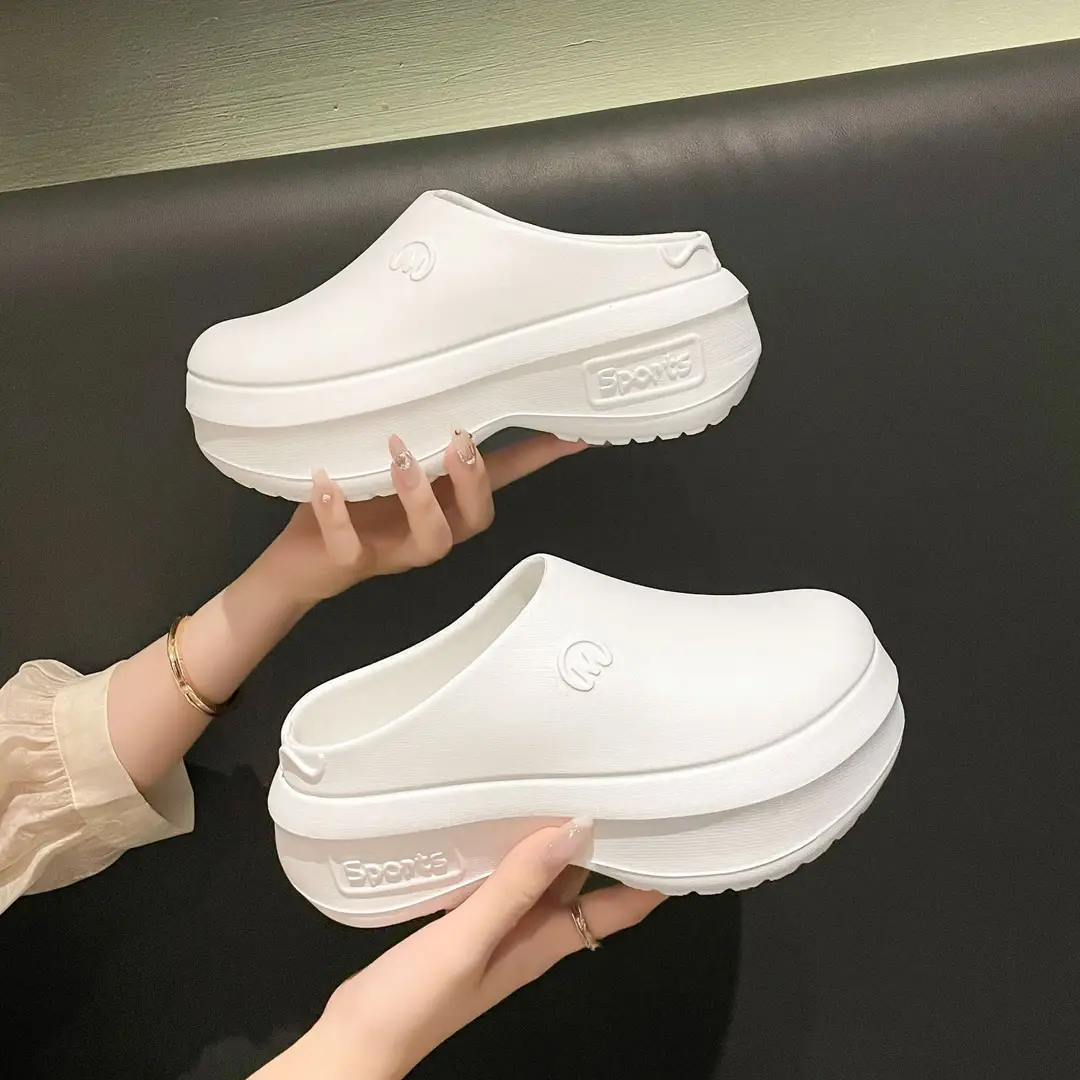 Thick-soled Baotou Half Slippers Women's Outer Wear 2024 New Arrival Lightweight Non-slip Waterproof Heightened Chef Shoes Ins Hole Shoes - Image 7