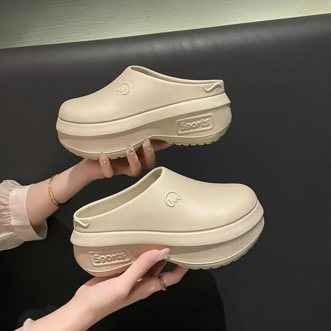 Thick-soled Baotou Half Slippers Women's Outer Wear 2024 New Arrival Lightweight Non-slip Waterproof Heightened Chef Shoes Ins Hole Shoes - Image 8