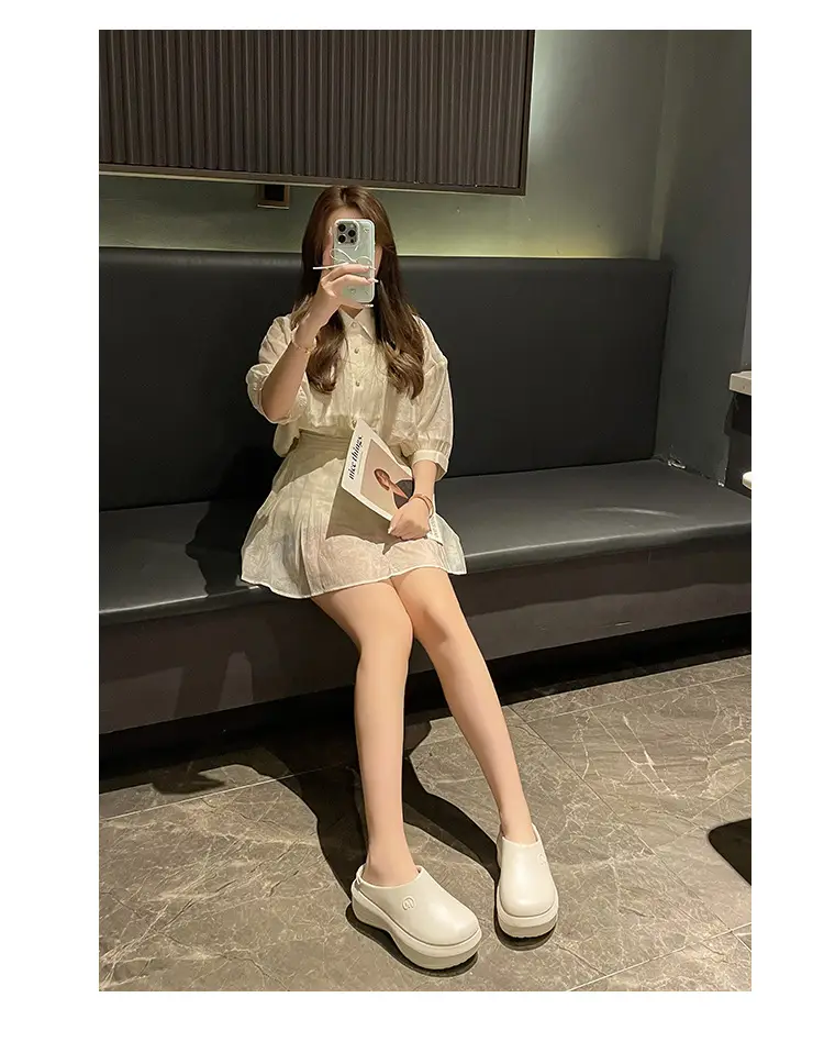 Thick-soled Baotou Half Slippers Women's Outer Wear 2024 New Arrival Lightweight Non-slip Waterproof Heightened Chef Shoes Ins Hole Shoes — feature 19