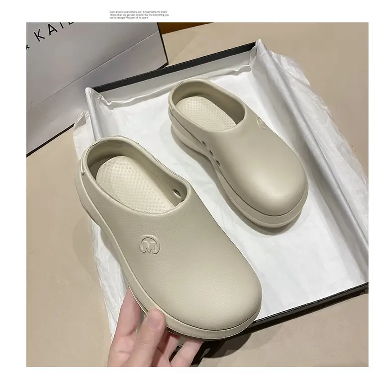 Thick-soled Baotou Half Slippers Women's Outer Wear 2024 New Arrival Lightweight Non-slip Waterproof Heightened Chef Shoes Ins Hole Shoes — feature 29