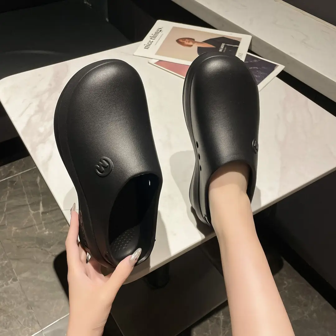 Thick-soled Baotou Half Slippers Women's Outer Wear 2024 New Arrival Lightweight Non-slip Waterproof Heightened Chef Shoes Ins Hole Shoes - Image 3