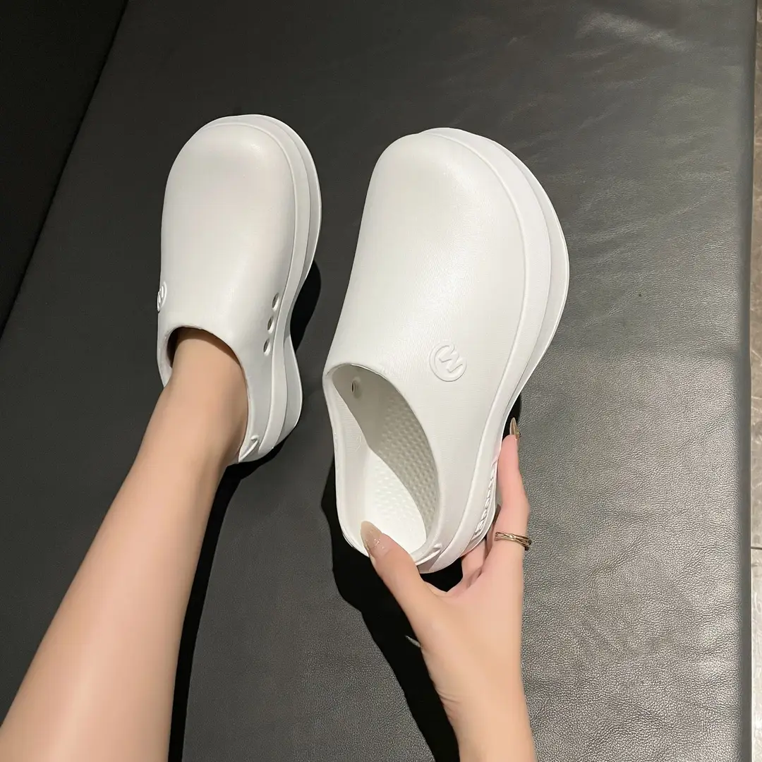Thick-soled Baotou Half Slippers Women's Outer Wear 2024 New Arrival Lightweight Non-slip Waterproof Heightened Chef Shoes Ins Hole Shoes - Image 4