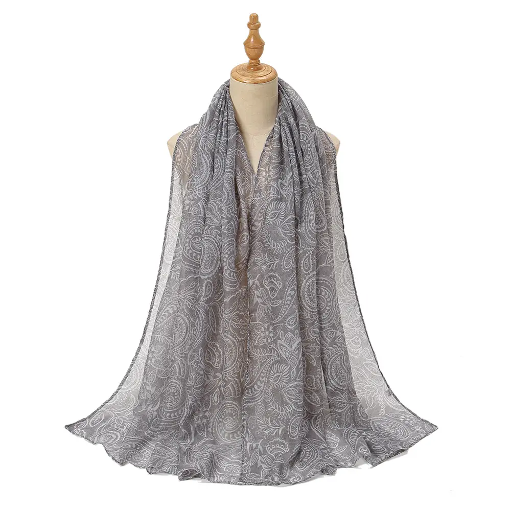 Bali Yarn Scarf Women's Grey Floral Muslim Baotou Silk - Image 10