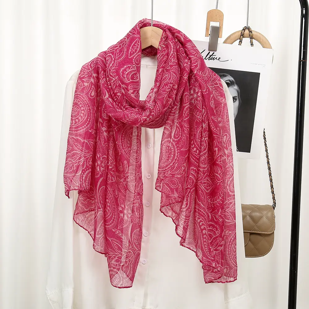 Bali Yarn Scarf Women's Grey Floral Muslim Baotou Silk — feature 10