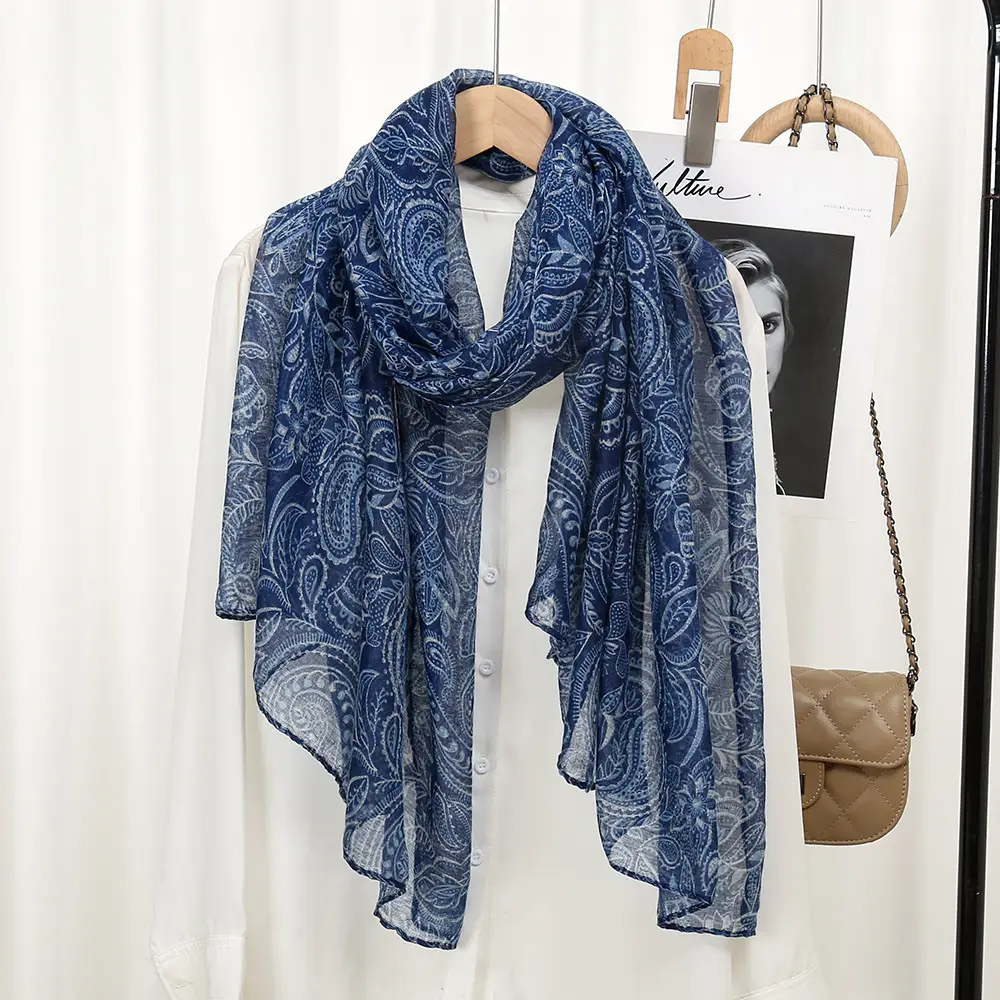 Bali Yarn Scarf Women's Grey Floral Muslim Baotou Silk — feature 12