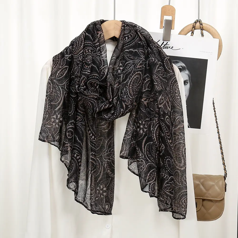 Bali Yarn Scarf Women's Grey Floral Muslim Baotou Silk — feature 6