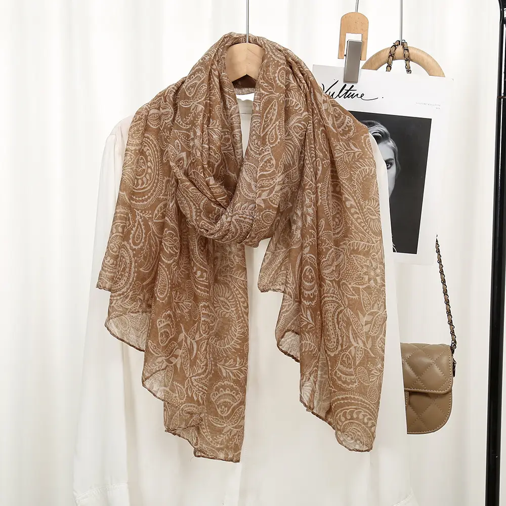 Bali Yarn Scarf Women's Grey Floral Muslim Baotou Silk — feature 8