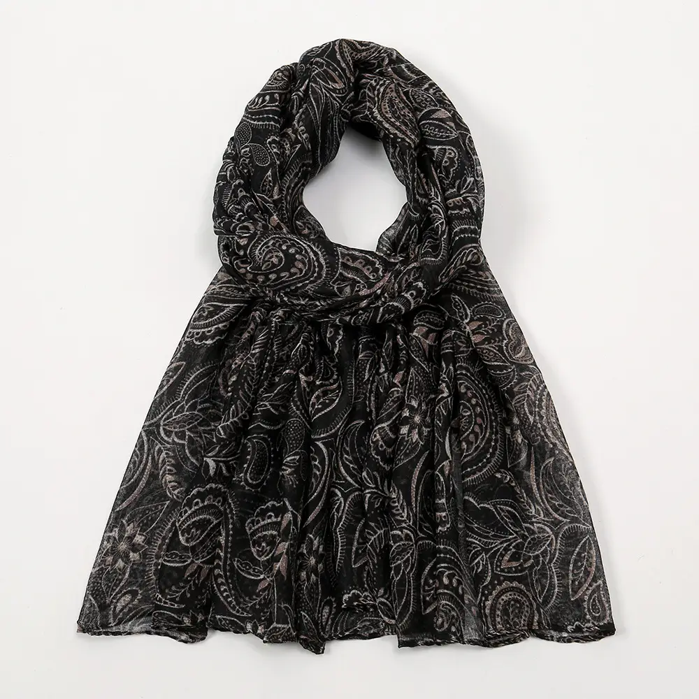 Bali Yarn Scarf Women's Grey Floral Muslim Baotou Silk - Image 2