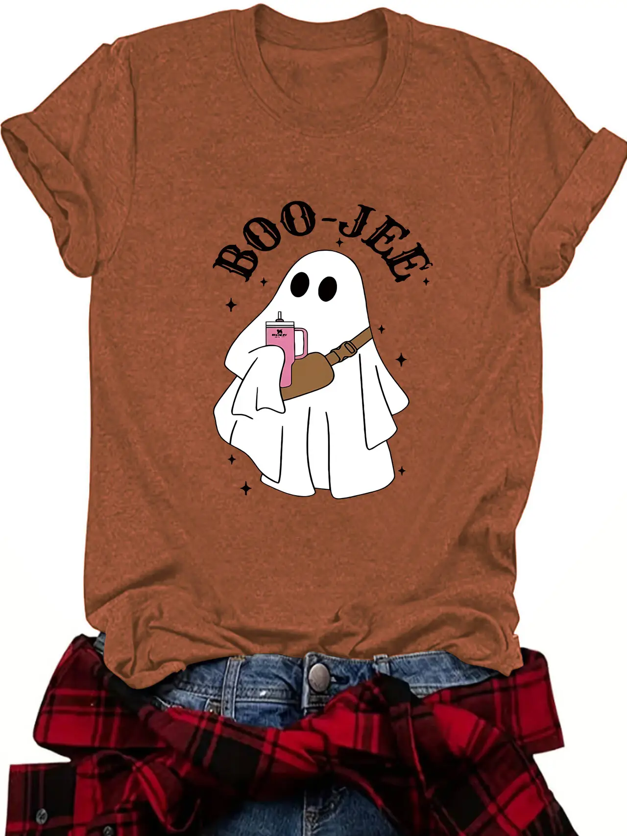 Boo Jee Ghost Halloween T-Shirt Women Purple Short Sleeve - Image 7