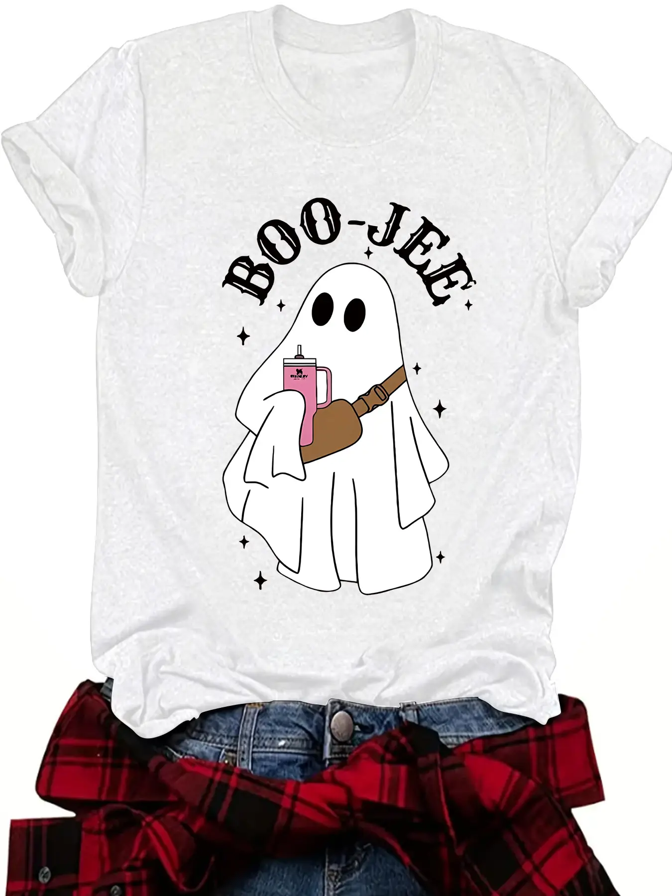 Boo Jee Ghost Halloween T-Shirt Women Purple Short Sleeve - Image 8