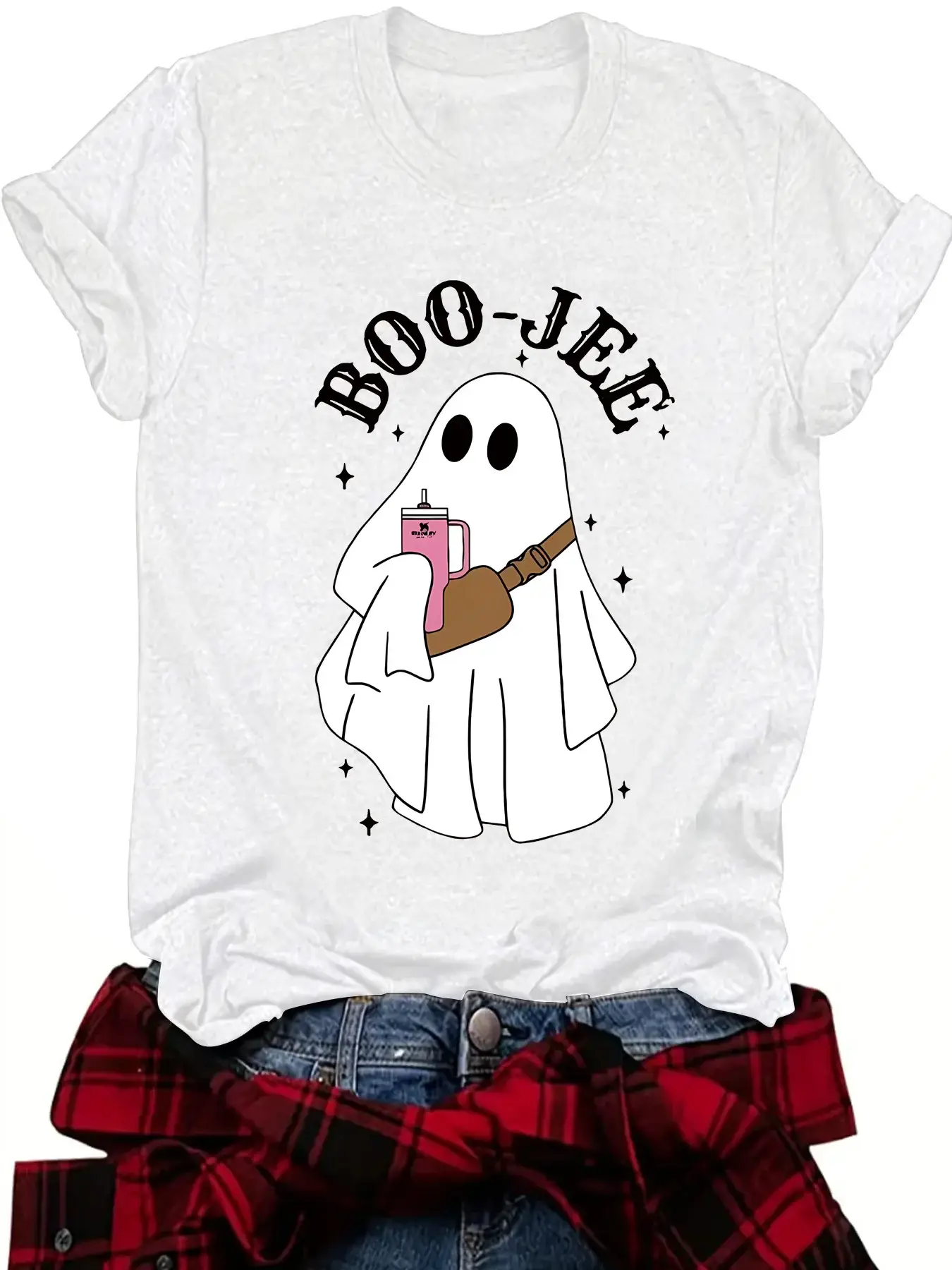 Boo Jee Ghost Halloween T-Shirt Women Purple Short Sleeve — feature 3