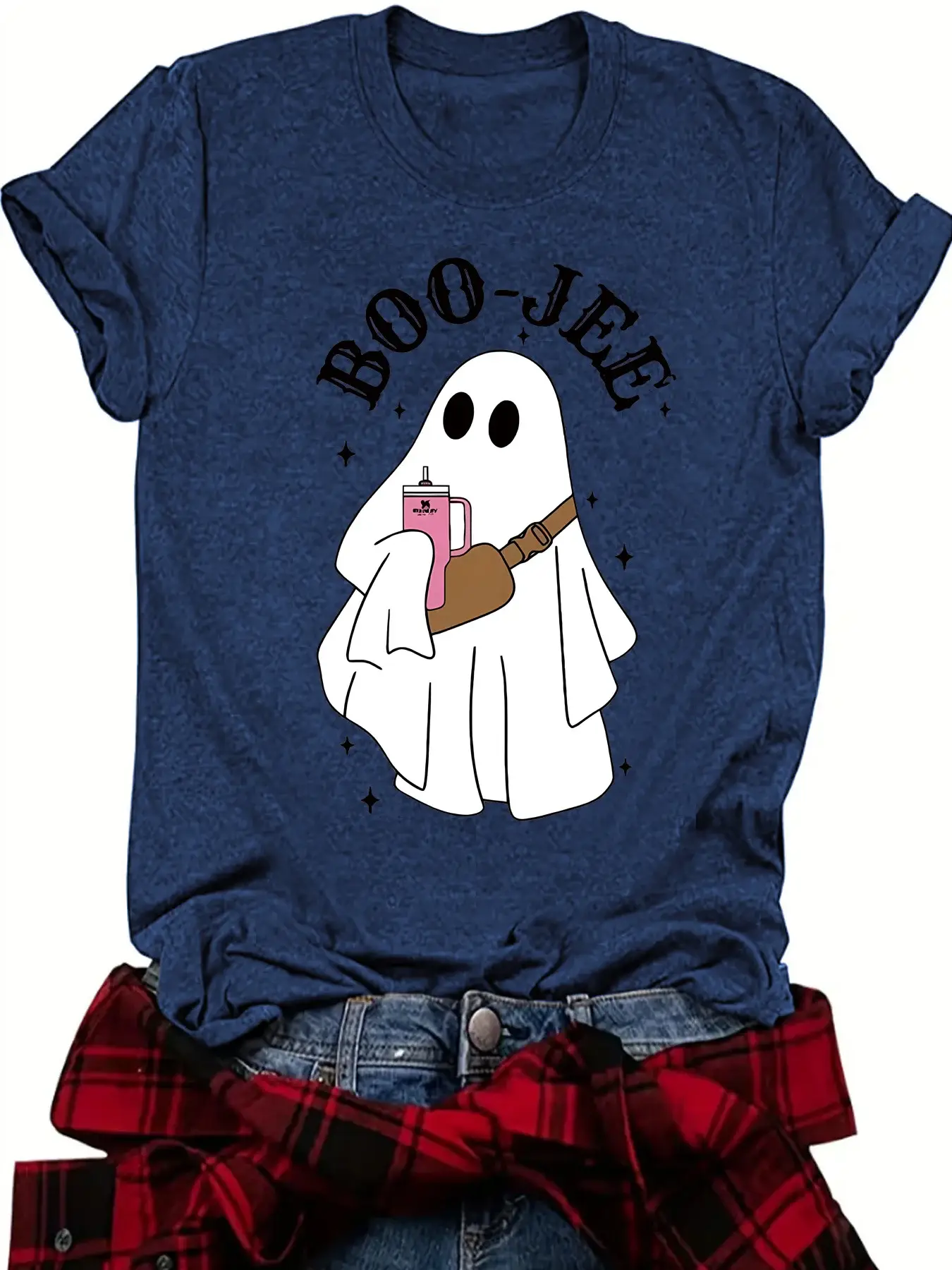 Boo Jee Ghost Halloween T-Shirt Women Purple Short Sleeve — feature 4