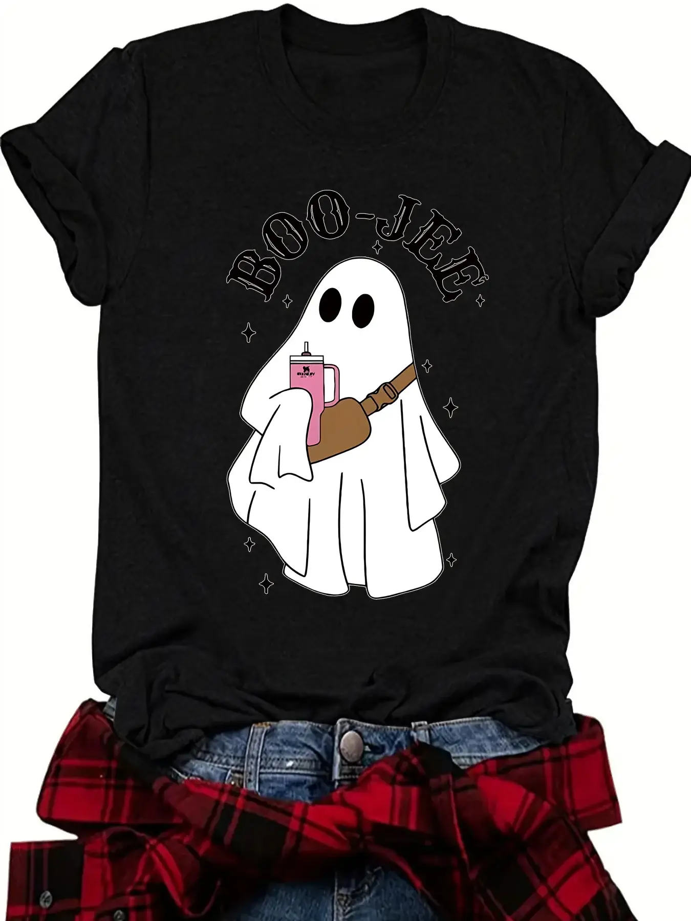 Boo Jee Ghost Halloween T-Shirt Women Purple Short Sleeve — feature 5