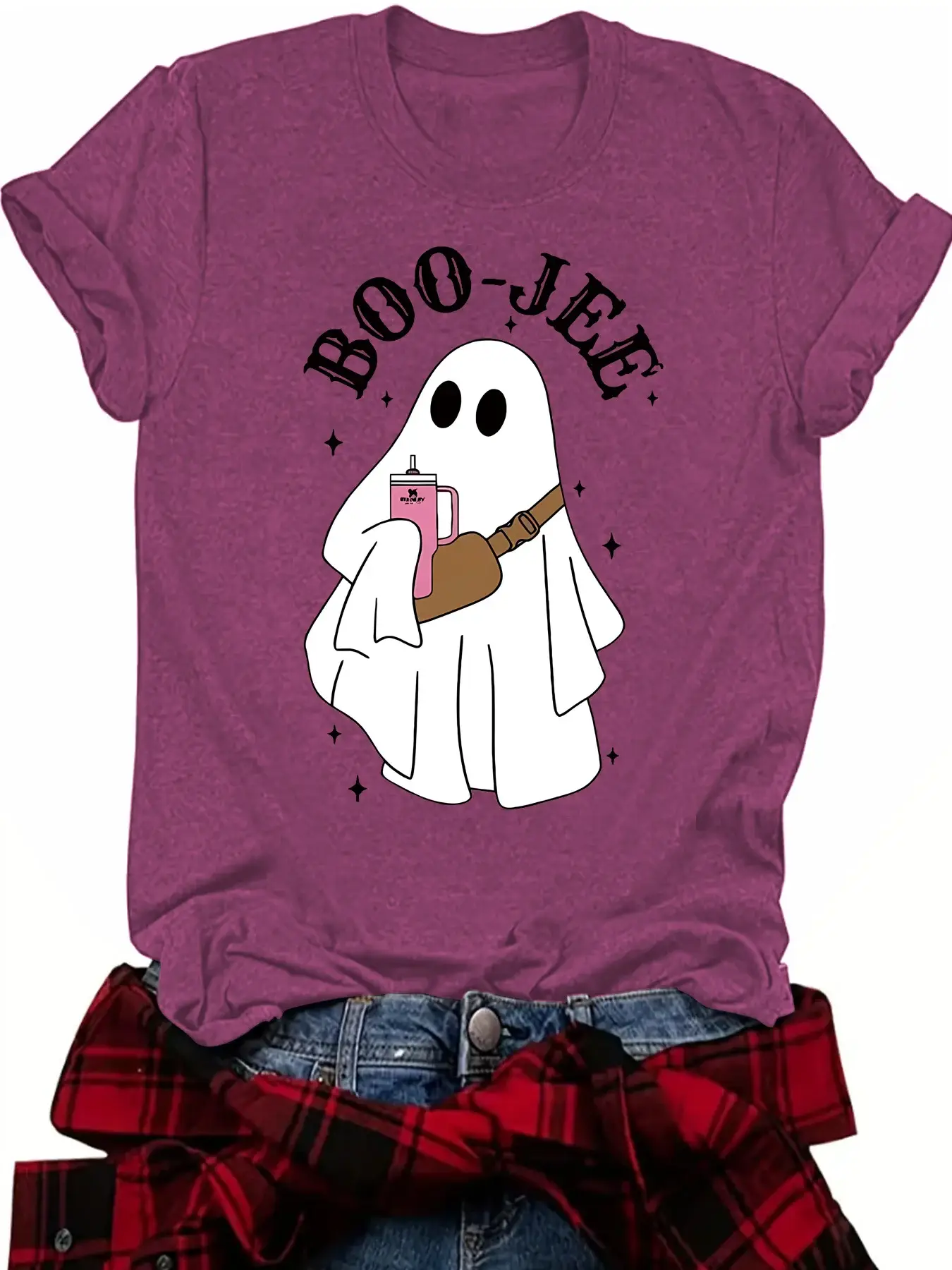 Boo Jee Ghost Halloween T-Shirt Women Purple Short Sleeve — feature 6