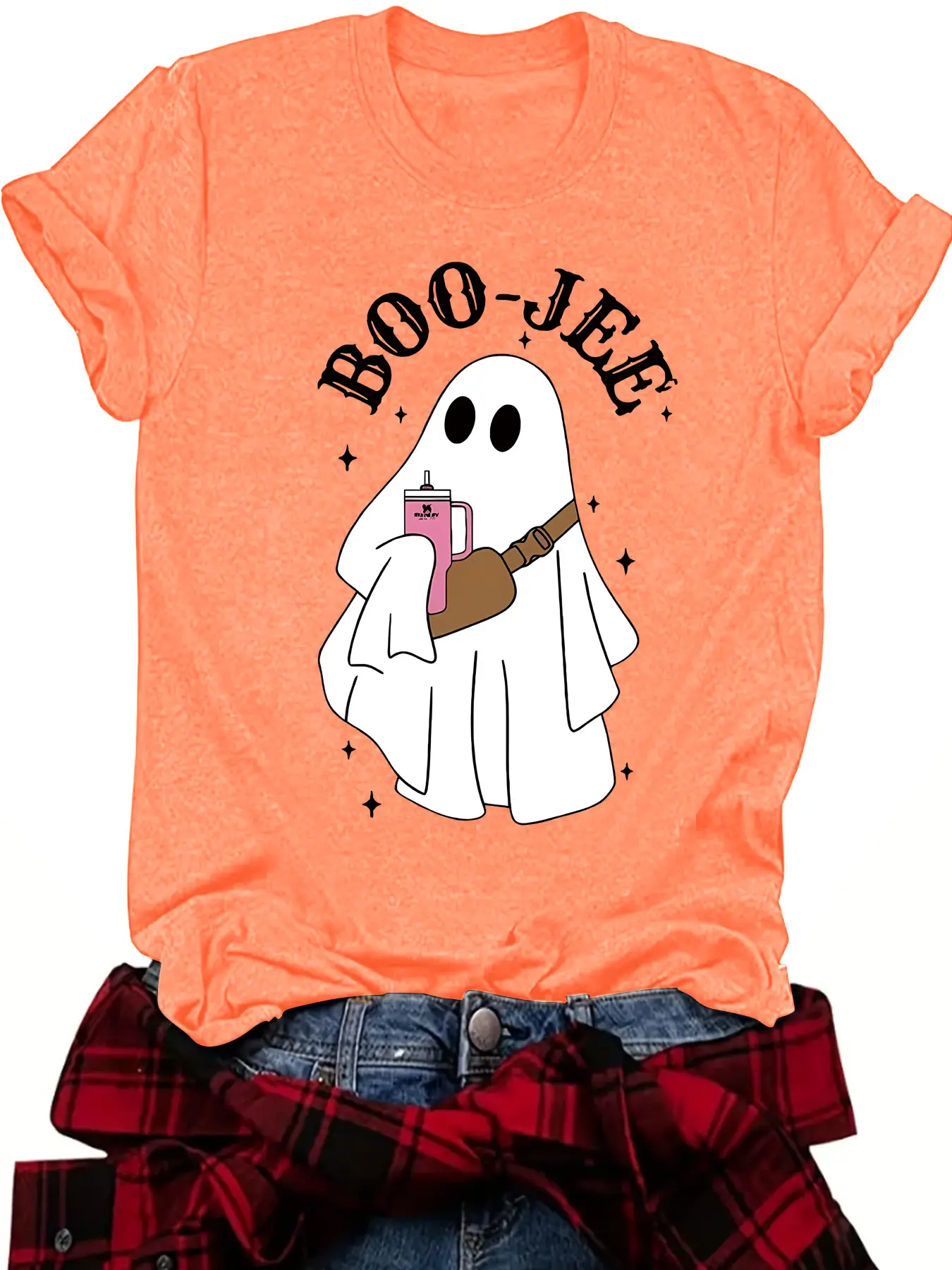 Boo Jee Ghost Halloween T-Shirt Women Purple Short Sleeve - Image 4
