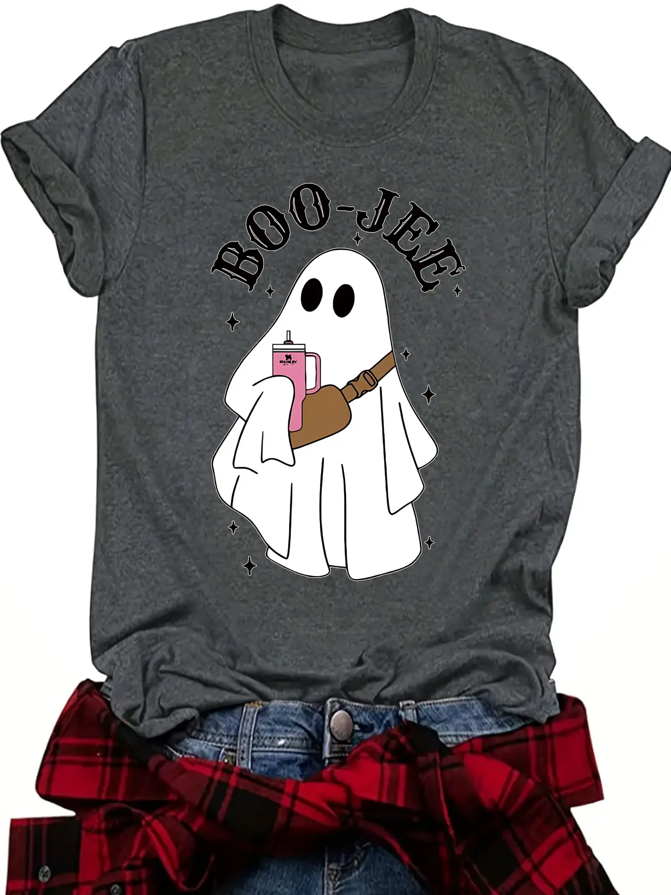Boo Jee Ghost Halloween T-Shirt Women Purple Short Sleeve - Image 5