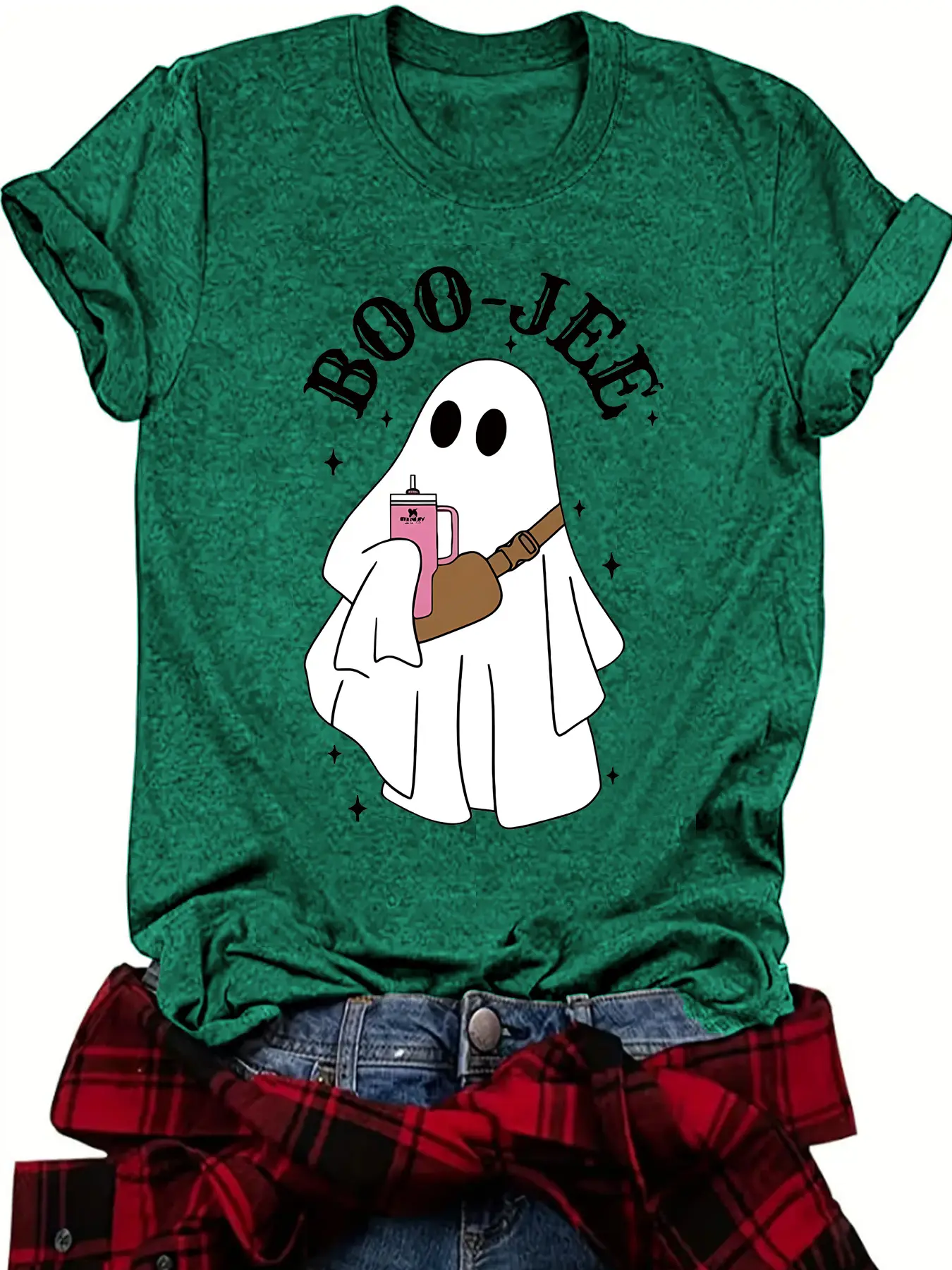 Boo Jee Ghost Halloween T-Shirt Women Purple Short Sleeve - Image 6