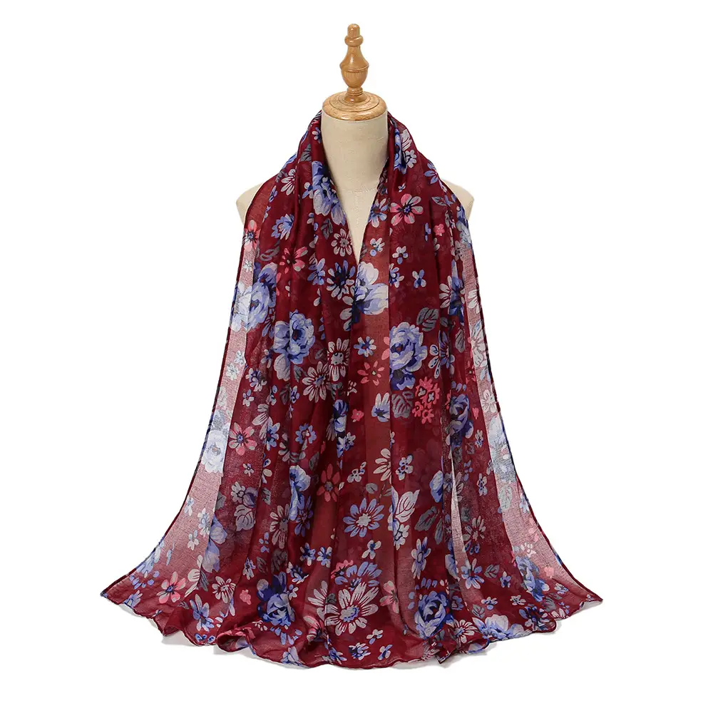Bali Yarn Scarf Women Printed Long Muslim Turban Silk Sunscreen Shawl - Image 10