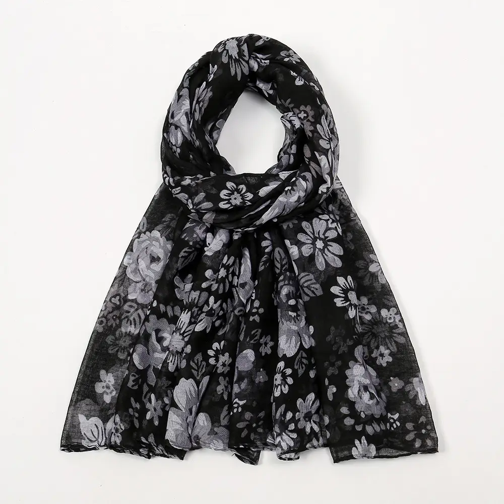 Bali Yarn Scarf Women Printed Long Muslim Turban Silk Sunscreen Shawl - Image 2