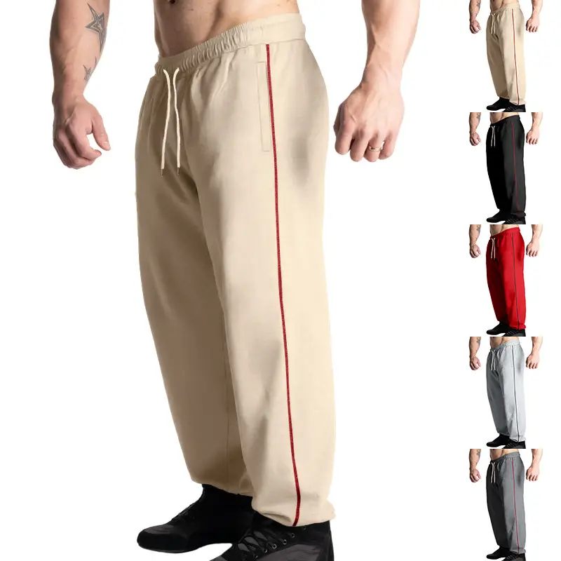 Men Black Heavy Terry Long Pants Spring Fall Loose Wide Leg - Image 4