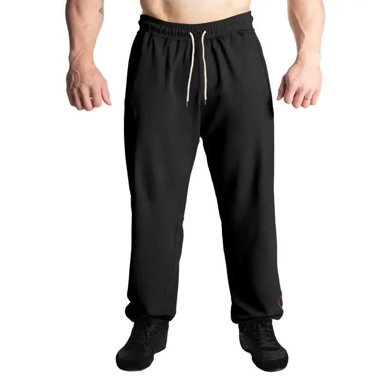 Men Black Heavy Terry Long Pants Spring Fall Loose Wide Leg - Image 5