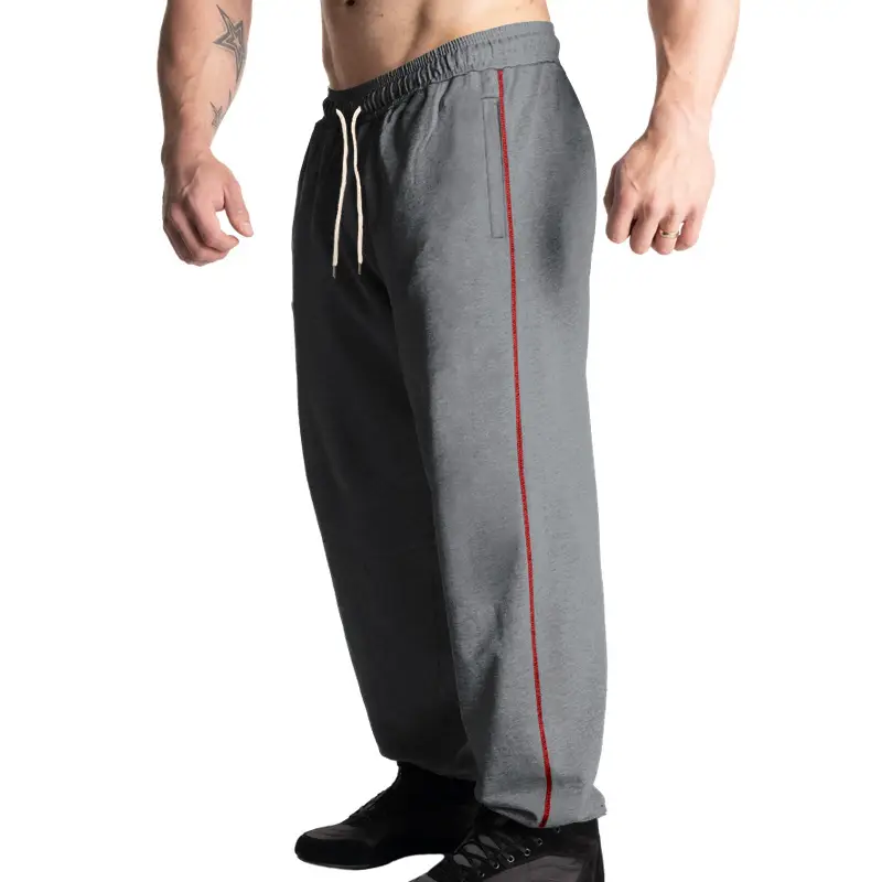 Men Black Heavy Terry Long Pants Spring Fall Loose Wide Leg - Image 2